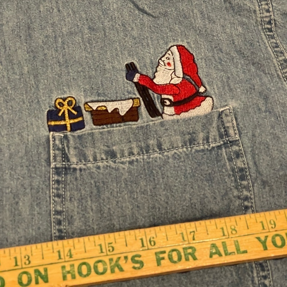 Vintage honors denim Santa embroidered  button up long sleeve shirt - Picture 6 of 9